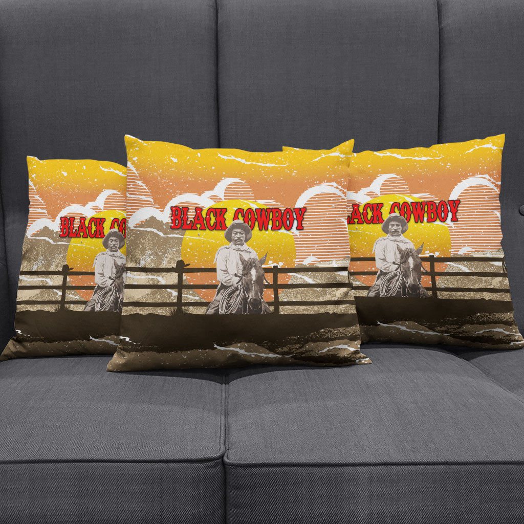 Black Cowboy Bill Pickett Pillow Cover Retro Sunset Western Design