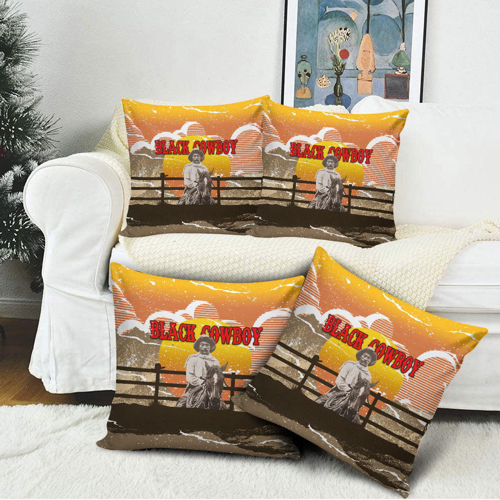 Black Cowboy Bill Pickett Pillow Cover Retro Sunset Western Design