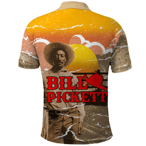 Black Cowboy Bill Pickett Polo Shirt Retro Sunset Western Design