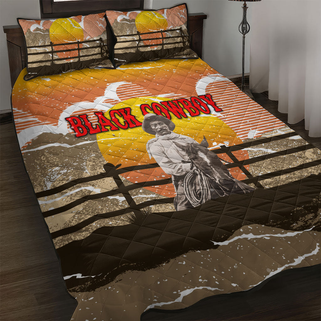 Black Cowboy Bill Pickett Quilt Bed Set Retro Sunset Western Design