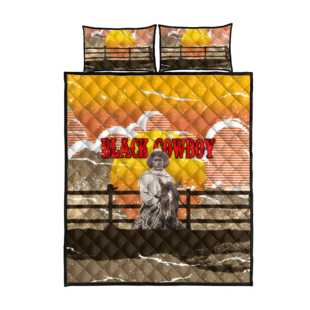 Black Cowboy Bill Pickett Quilt Bed Set Retro Sunset Western Design