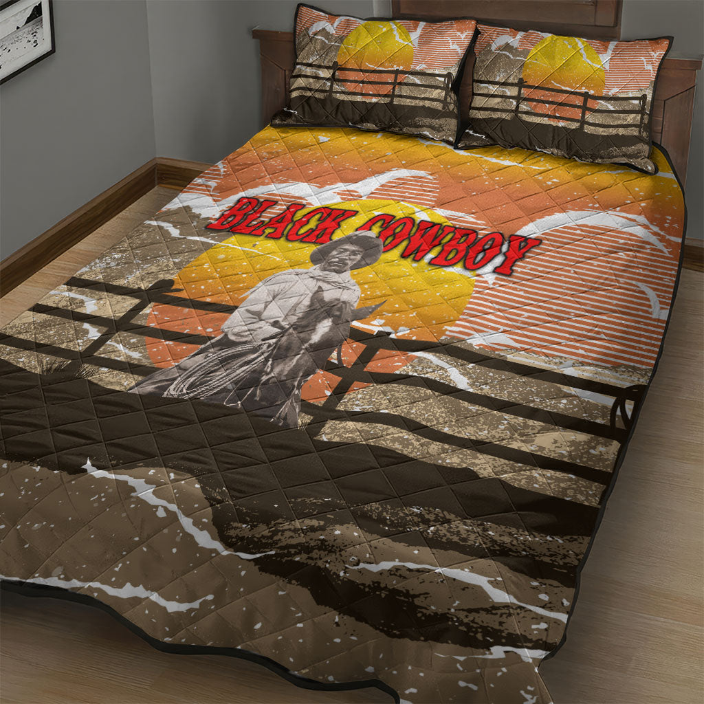 Black Cowboy Bill Pickett Quilt Bed Set Retro Sunset Western Design