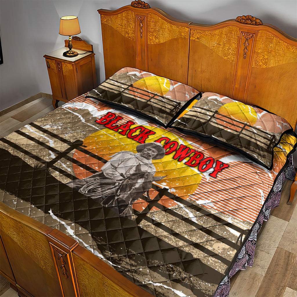 Black Cowboy Bill Pickett Quilt Bed Set Retro Sunset Western Design