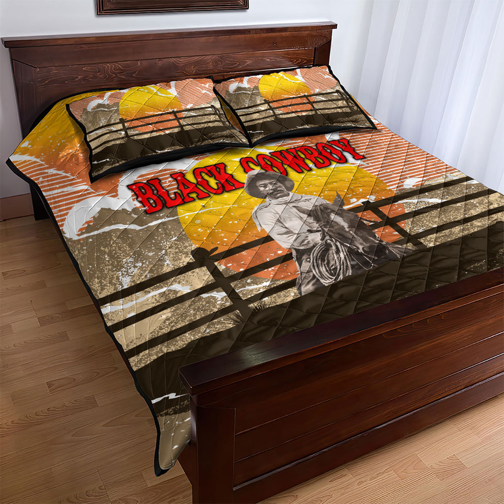 Black Cowboy Bill Pickett Quilt Bed Set Retro Sunset Western Design
