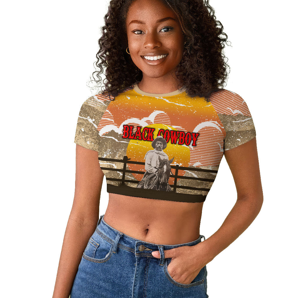 Black Cowboy Bill Pickett Raglan Cropped T shirt Retro Sunset Western Design