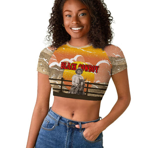Black Cowboy Bill Pickett Raglan Cropped T shirt Retro Sunset Western Design
