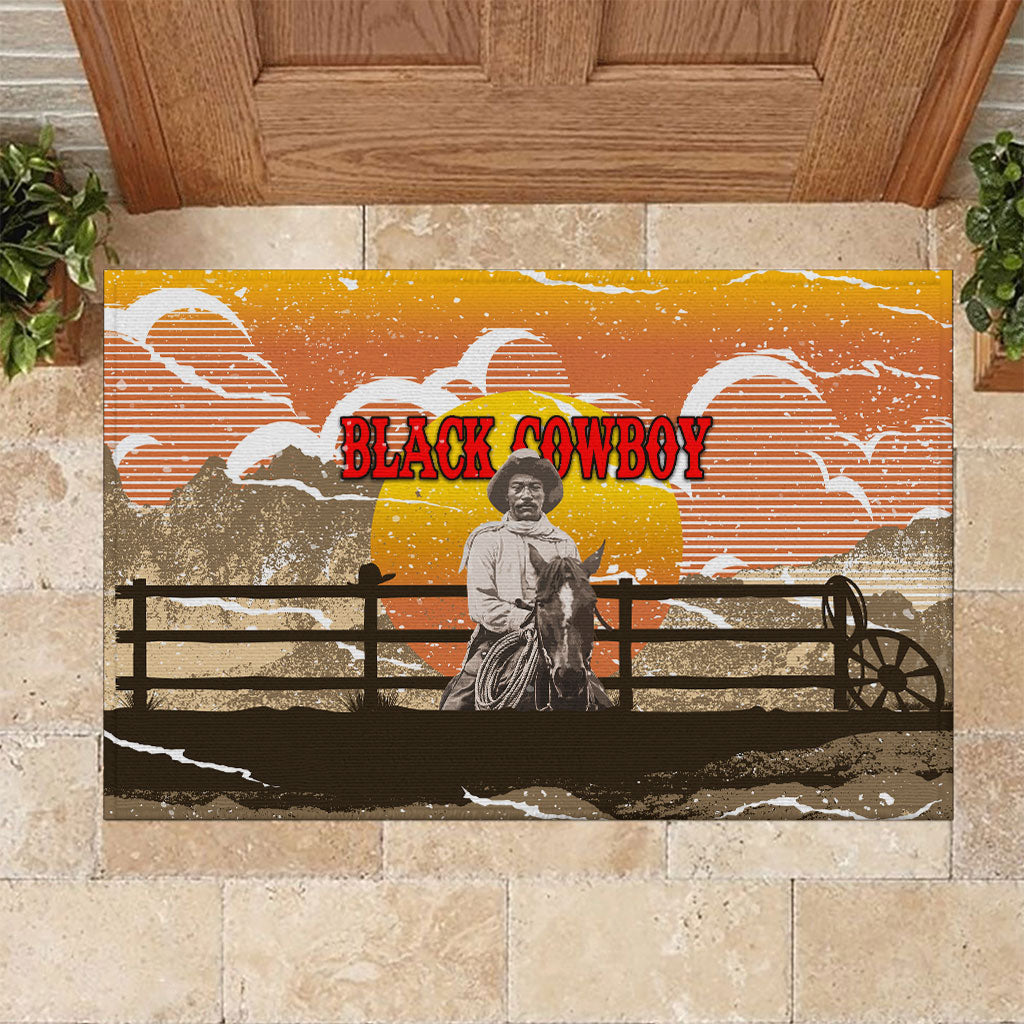 Black Cowboy Bill Pickett Rubber Doormat Retro Sunset Western Design