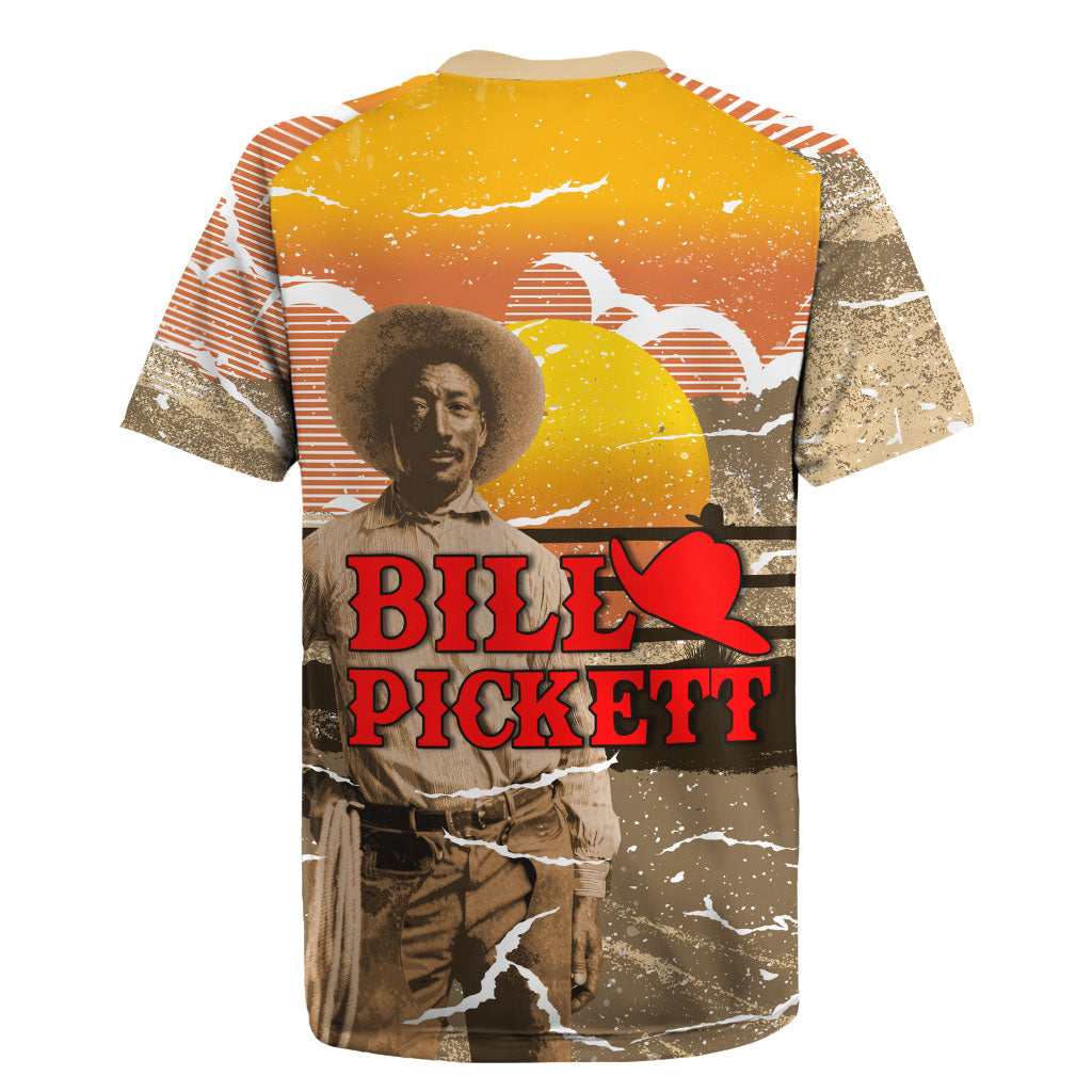 Black Cowboy Bill Pickett Rugby Jersey Retro Sunset Western Design