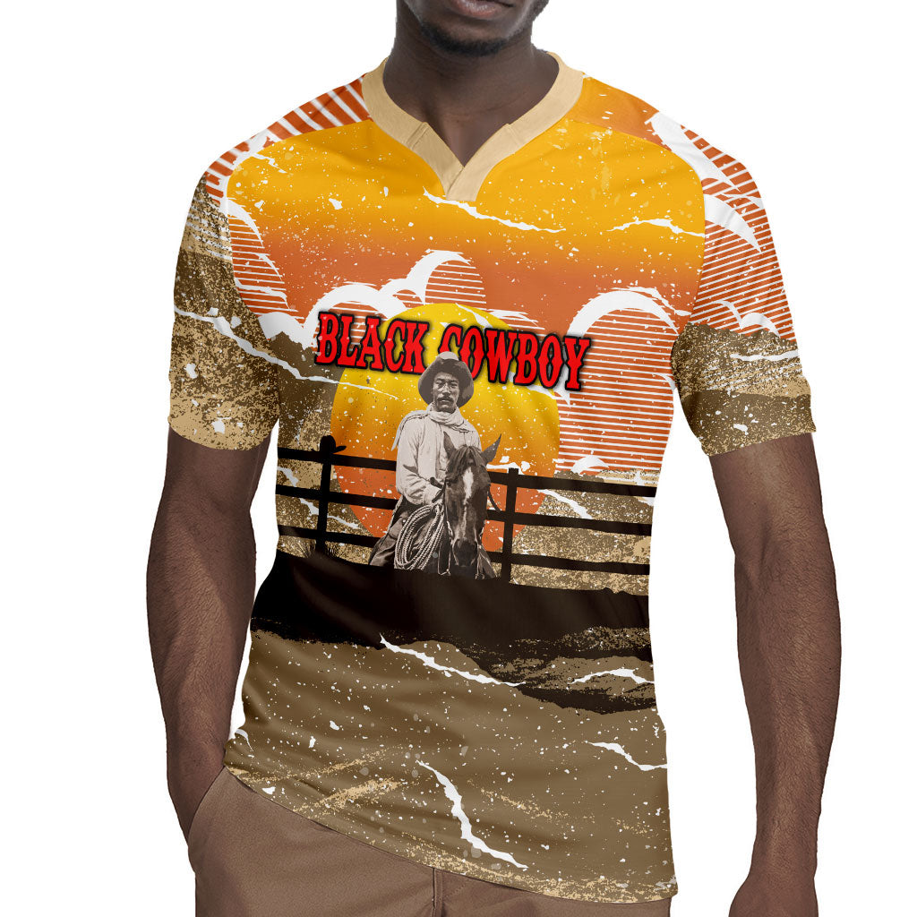 Black Cowboy Bill Pickett Rugby Jersey Retro Sunset Western Design