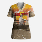 Black Cowboy Bill Pickett Scrub Top Retro Sunset Western Design