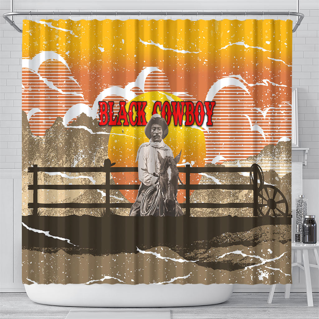 Black Cowboy Bill Pickett Shower Curtain Retro Sunset Western Design
