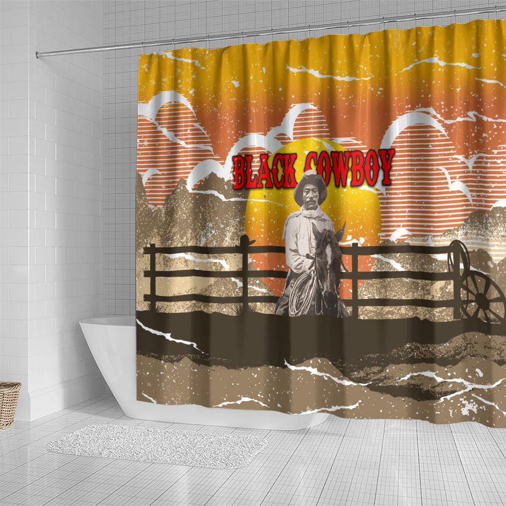 Black Cowboy Bill Pickett Shower Curtain Retro Sunset Western Design