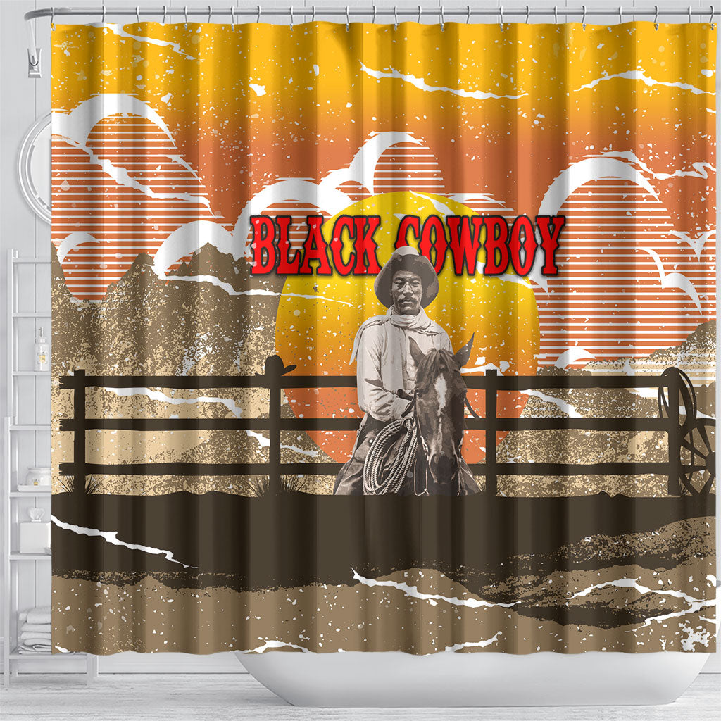 Black Cowboy Bill Pickett Shower Curtain Retro Sunset Western Design
