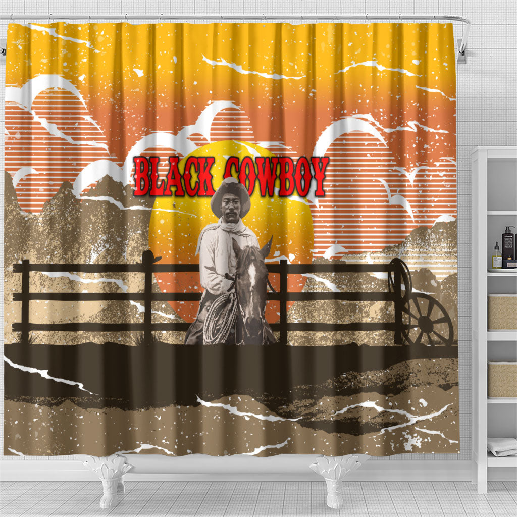 Black Cowboy Bill Pickett Shower Curtain Retro Sunset Western Design
