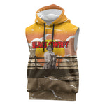 Black Cowboy Bill Pickett Sleeveless Hoodie Retro Sunset Western Design
