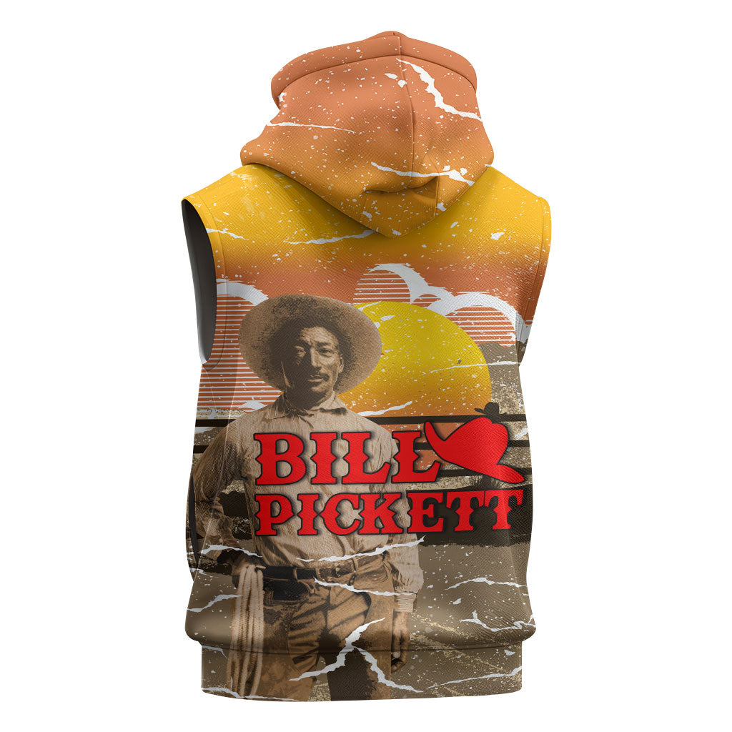 Black Cowboy Bill Pickett Sleeveless Hoodie Retro Sunset Western Design