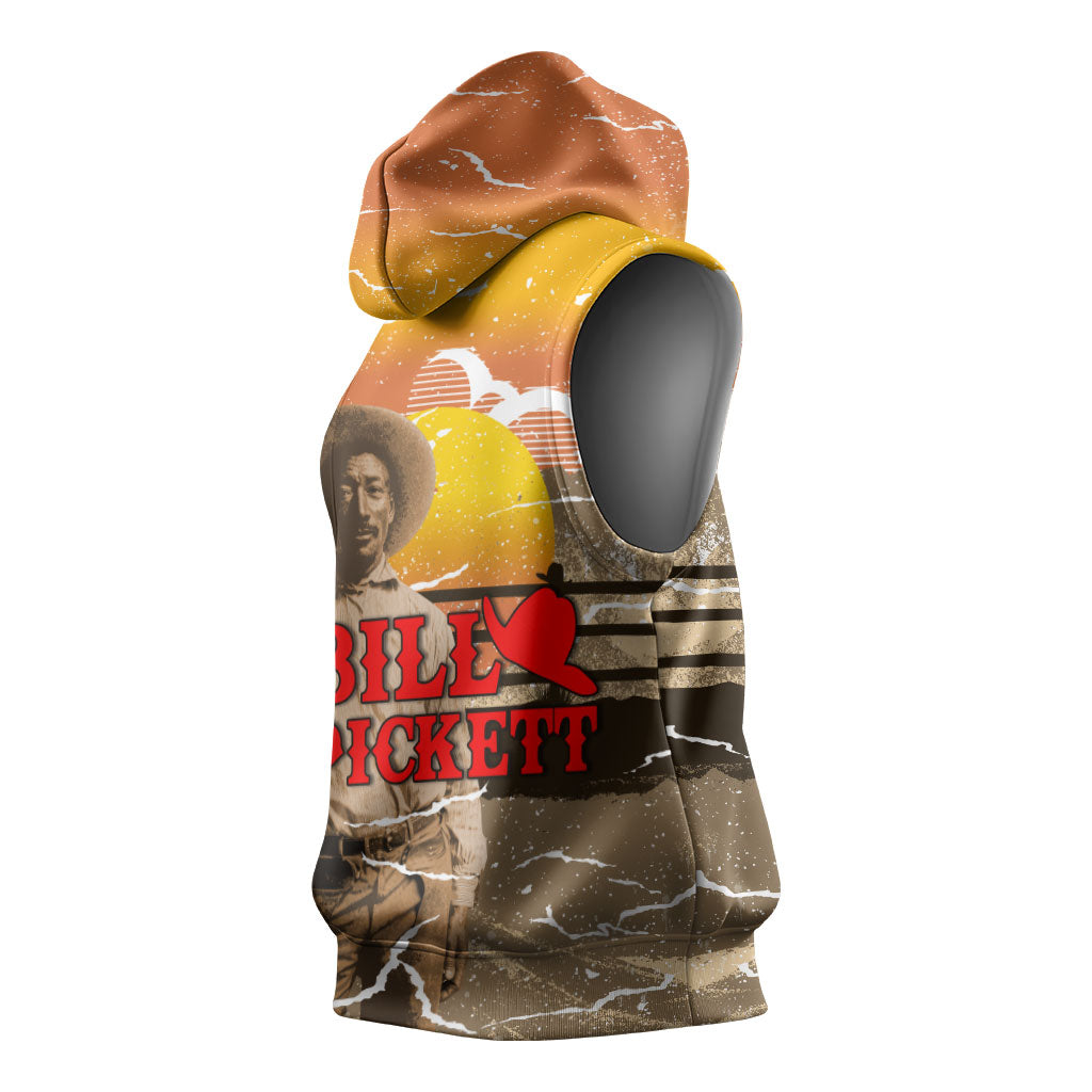 Black Cowboy Bill Pickett Sleeveless Hoodie Retro Sunset Western Design