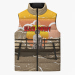 Black Cowboy Bill Pickett Sleeveless Puffer Jacket Retro Sunset Western Design