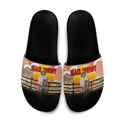 Black Cowboy Bill Pickett Slide Sandals Retro Sunset Western Design