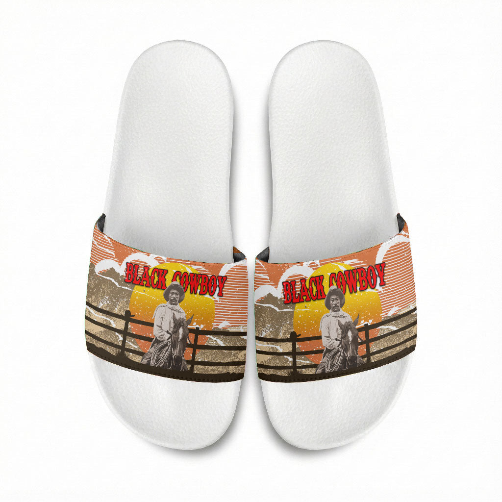 Black Cowboy Bill Pickett Slide Sandals Retro Sunset Western Design