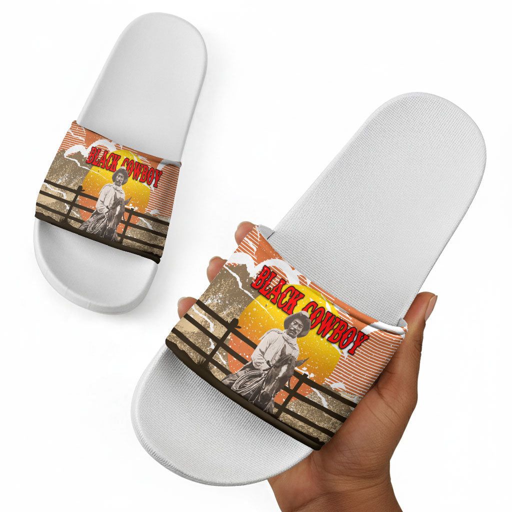 Black Cowboy Bill Pickett Slide Sandals Retro Sunset Western Design