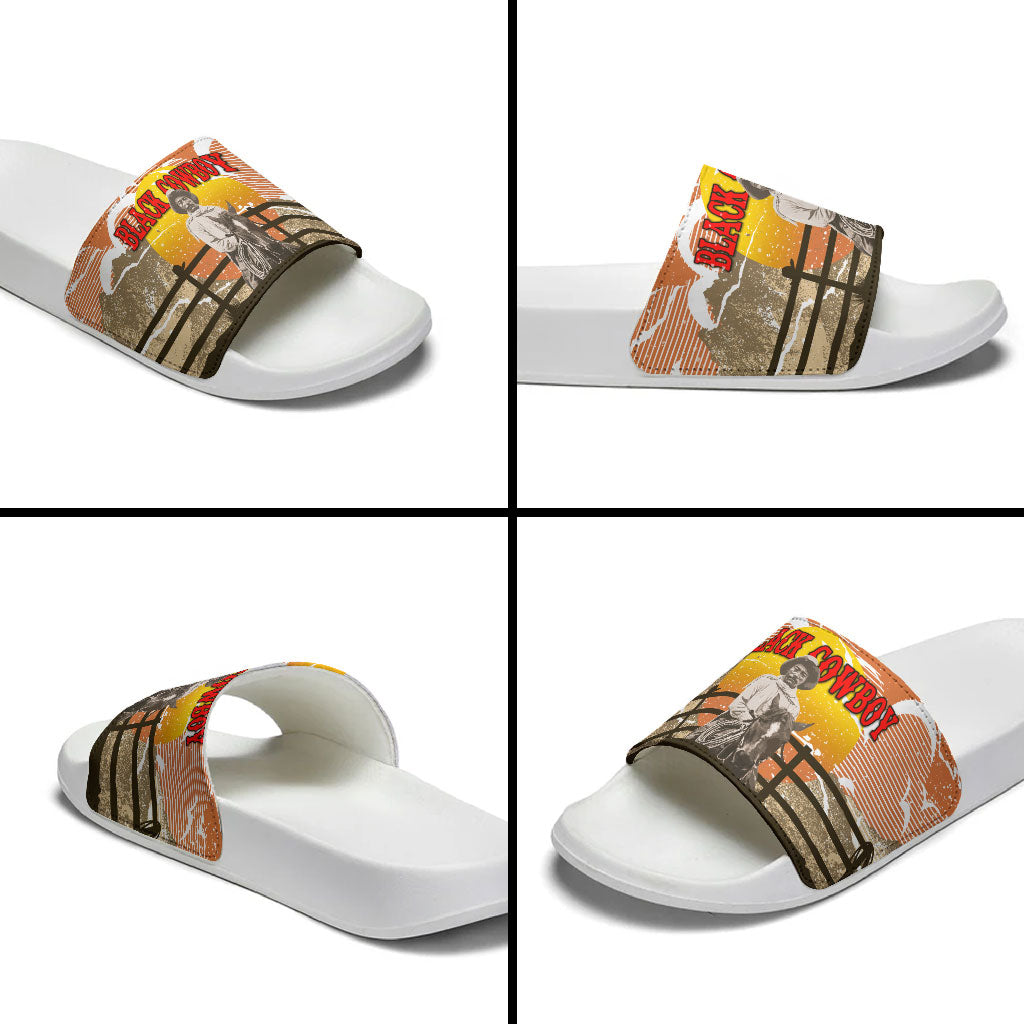 Black Cowboy Bill Pickett Slide Sandals Retro Sunset Western Design
