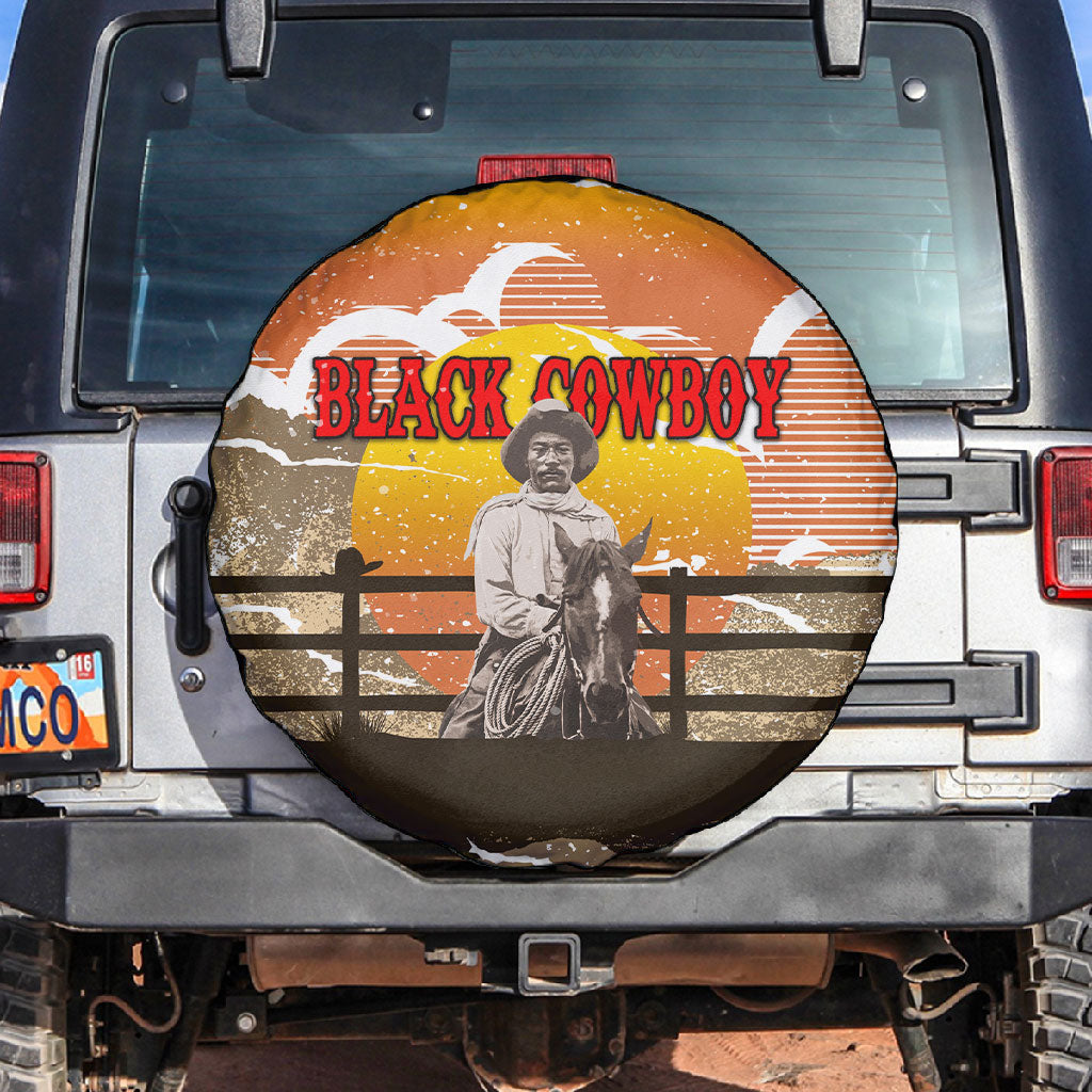 Black Cowboy Bill Pickett Spare Tire Cover Retro Sunset Western Design
