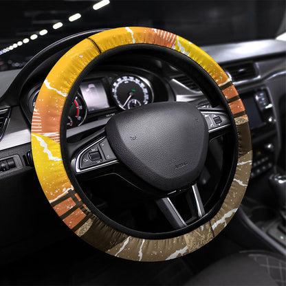 Black Cowboy Bill Pickett Steering Wheel Cover Retro Sunset Western Design