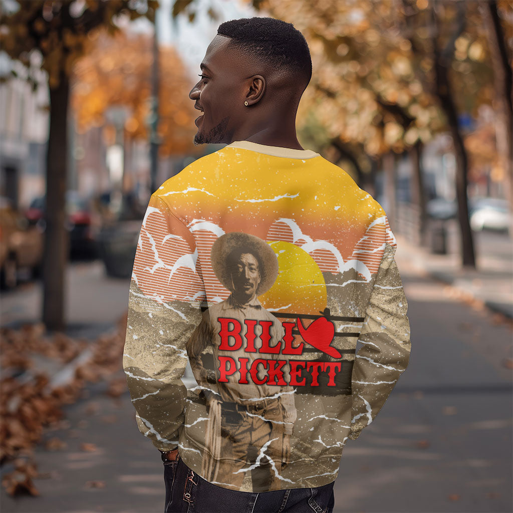 Black Cowboy Bill Pickett Sweatshirt Retro Sunset Western Design