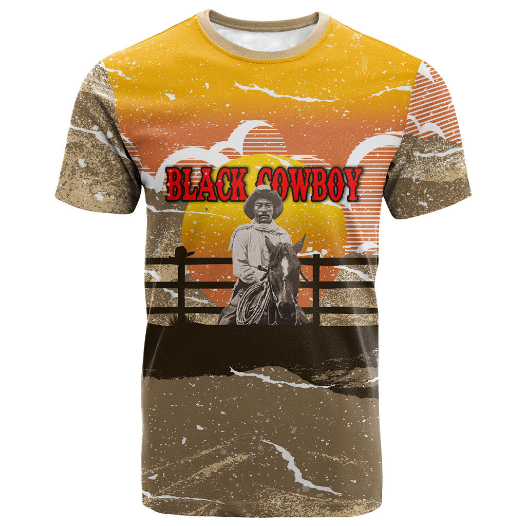 Black Cowboy Bill Pickett T shirt Retro Sunset Western Design