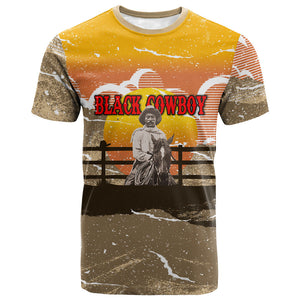Black Cowboy Bill Pickett T shirt Retro Sunset Western Design