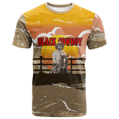 Black Cowboy Bill Pickett T shirt Retro Sunset Western Design