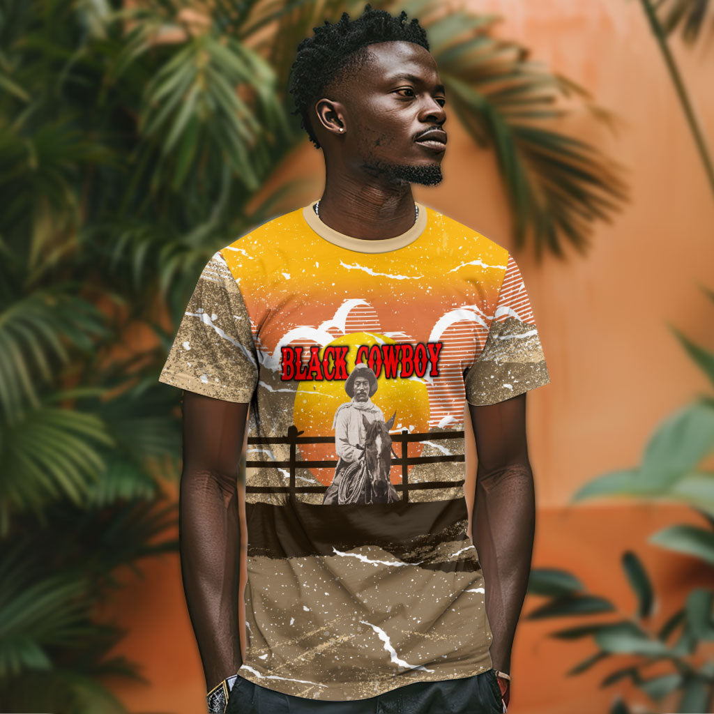 Black Cowboy Bill Pickett T shirt Retro Sunset Western Design