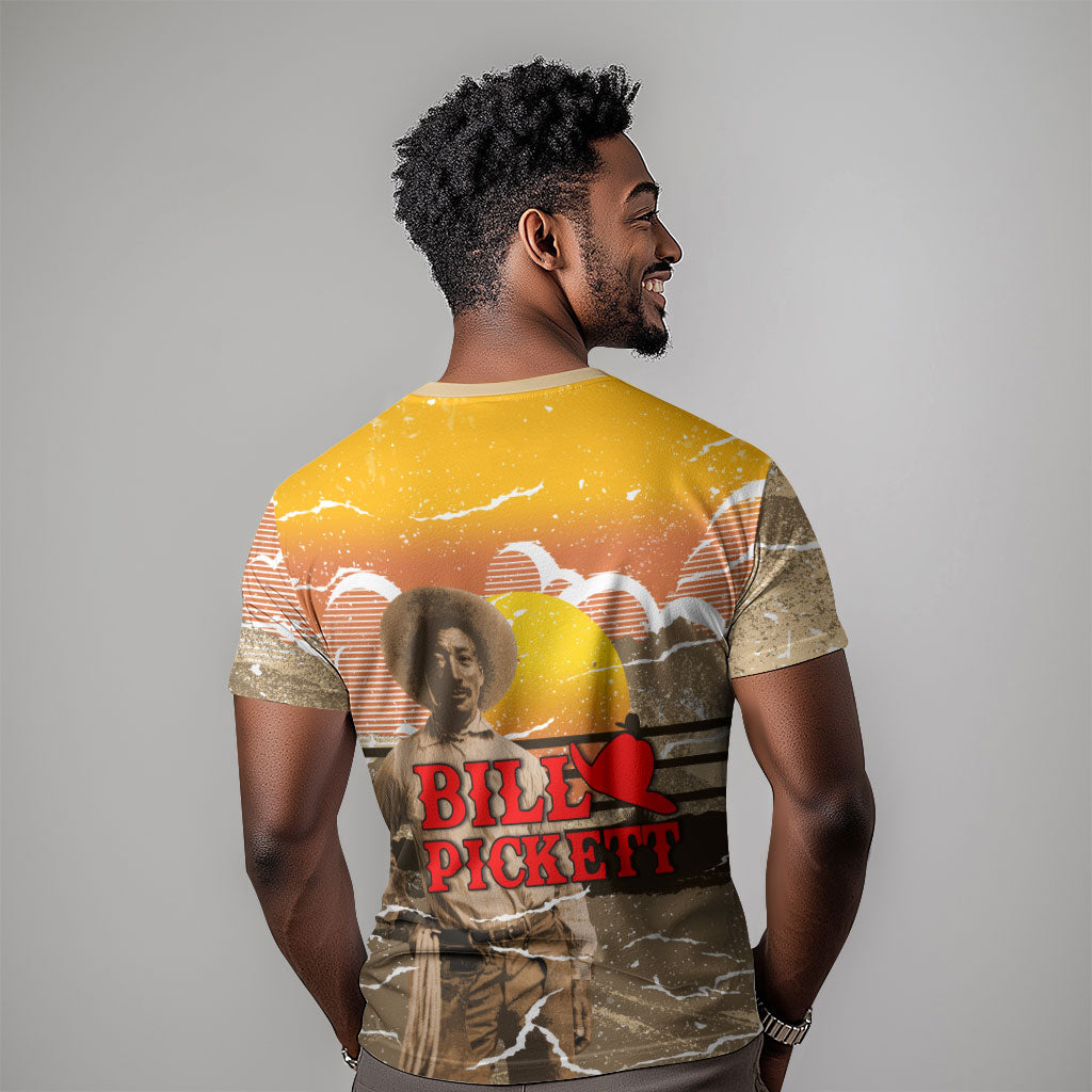 Black Cowboy Bill Pickett T shirt Retro Sunset Western Design