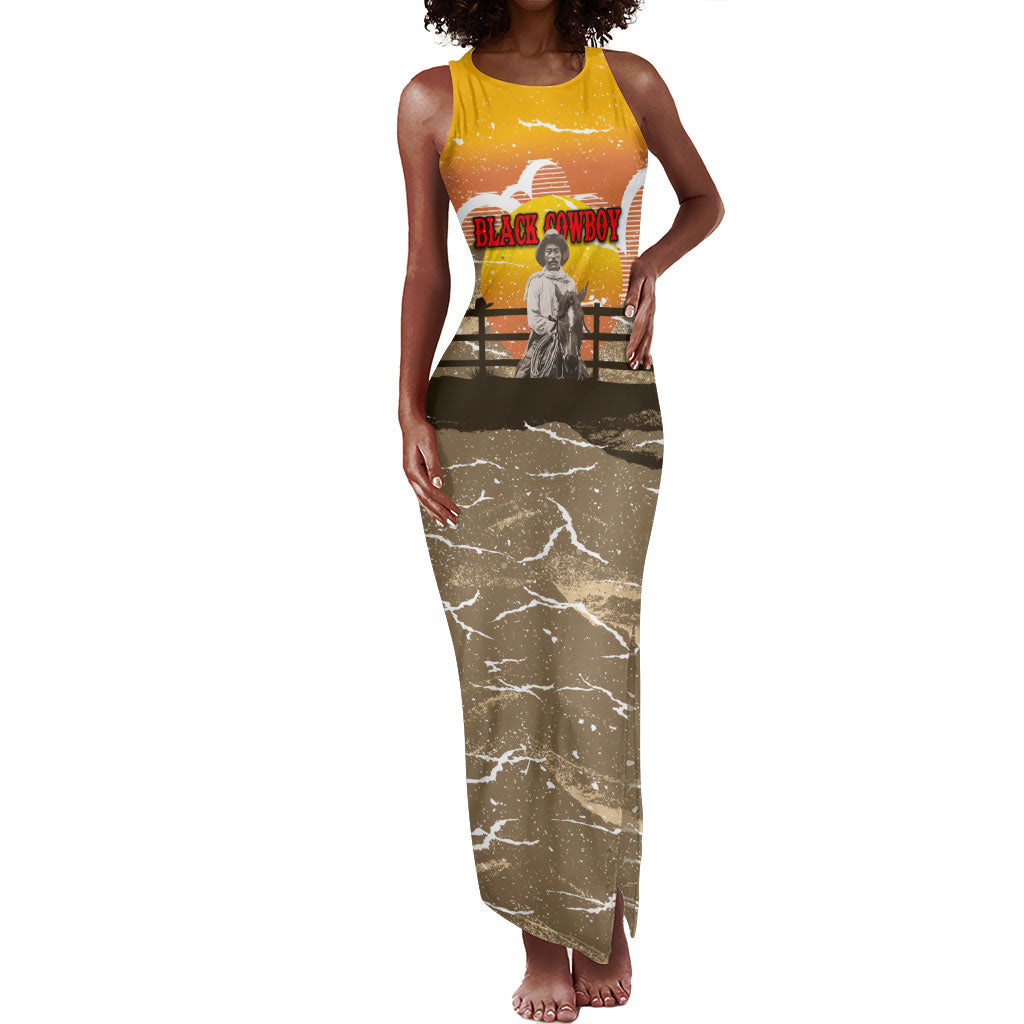 Black Cowboy Bill Pickett Tank Maxi Dress Retro Sunset Western Design