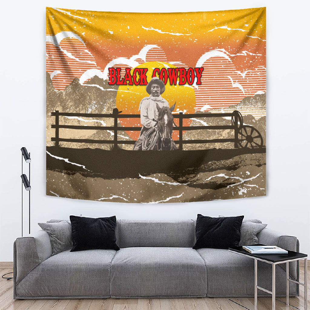 Black Cowboy Bill Pickett Tapestry Retro Sunset Western Design