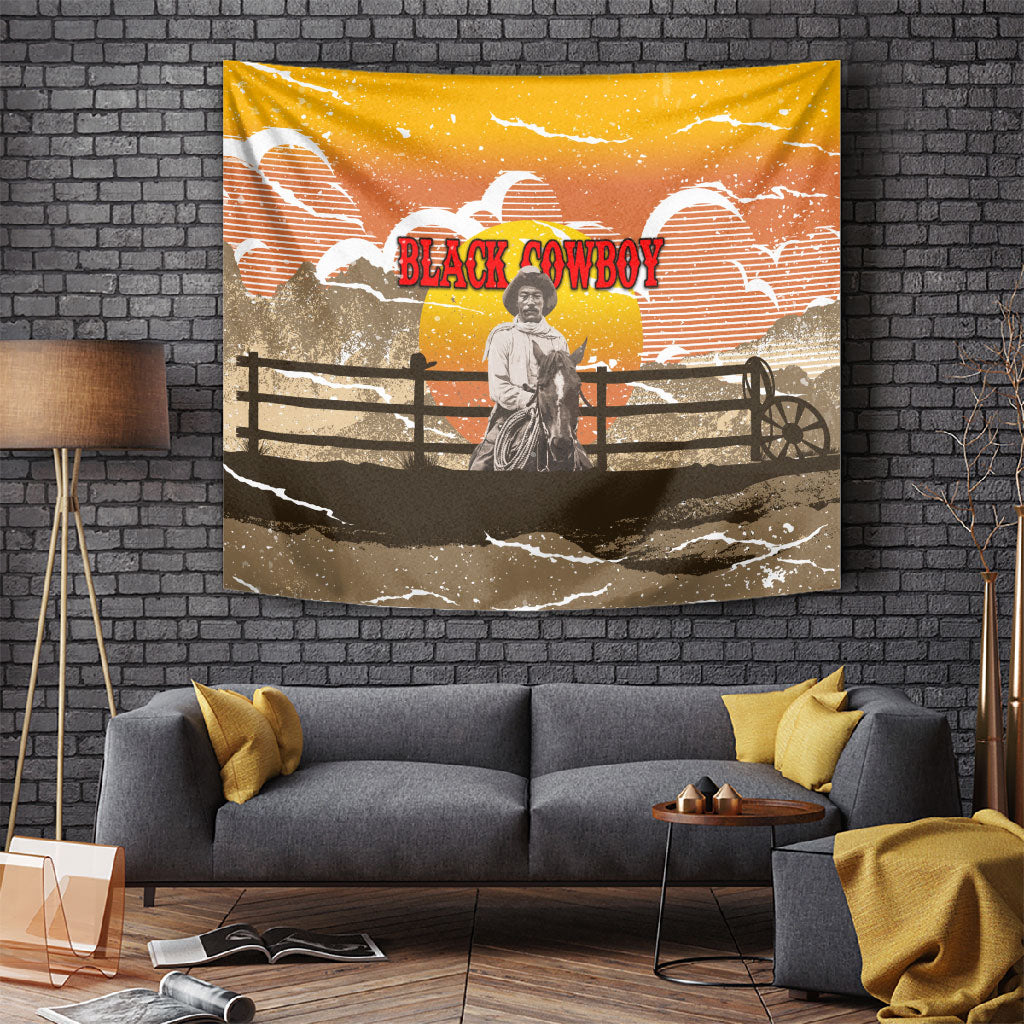 Black Cowboy Bill Pickett Tapestry Retro Sunset Western Design