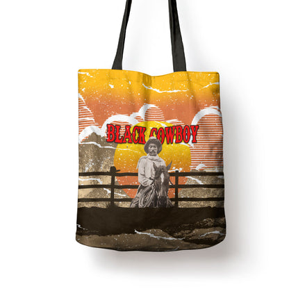Black Cowboy Bill Pickett Tote Bag Retro Sunset Western Design