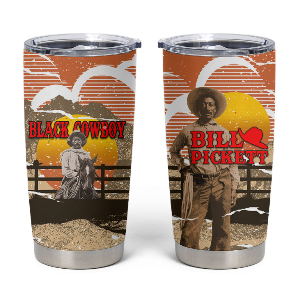 Black Cowboy Bill Pickett Tumbler Cup Retro Sunset Western Design