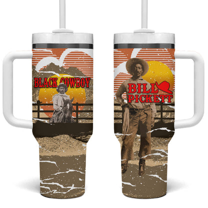 Black Cowboy Bill Pickett Tumbler With Handle Retro Sunset Western Design
