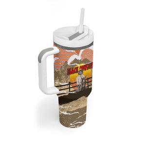 Black Cowboy Bill Pickett Tumbler With Handle Retro Sunset Western Design