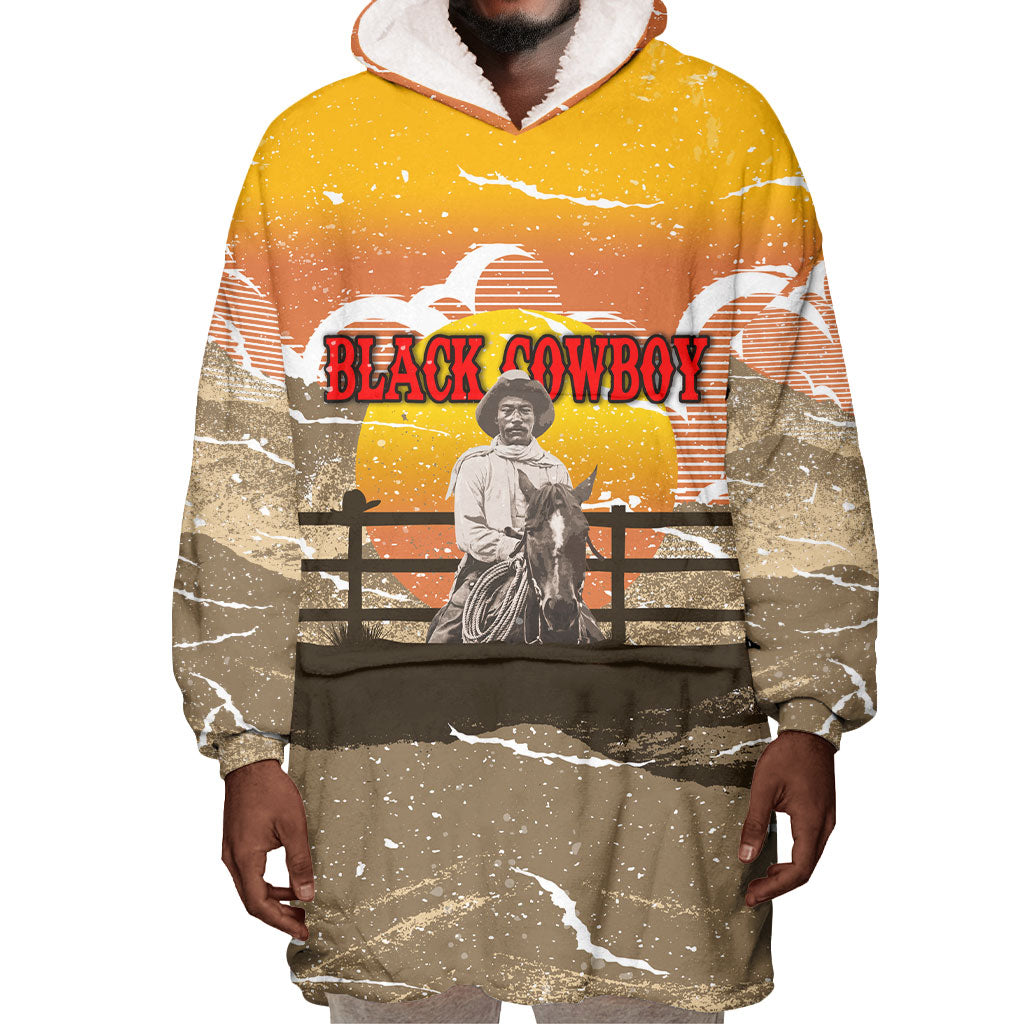 Black Cowboy Bill Pickett Wearable Blanket Hoodie Retro Sunset Western Design