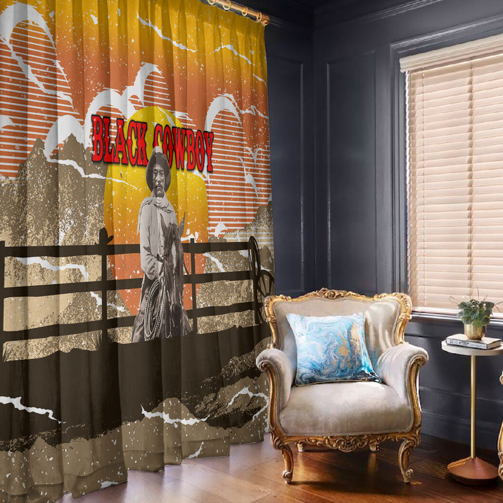 Black Cowboy Bill Pickett Window Curtain Retro Sunset Western Design