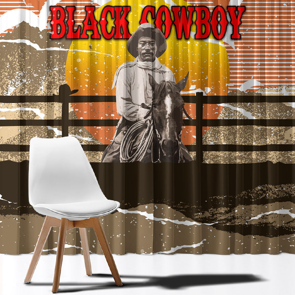Black Cowboy Bill Pickett Window Curtain Retro Sunset Western Design