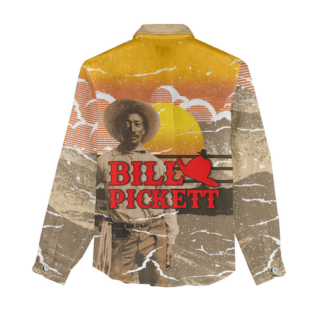 Black Cowboy Bill Pickett Women Casual Shirt Retro Sunset Western Design