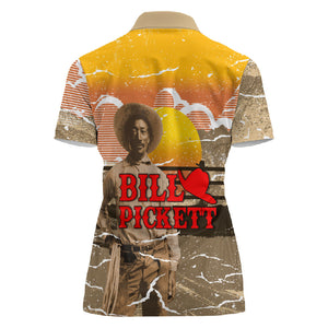 Black Cowboy Bill Pickett Women Polo Shirt Retro Sunset Western Design