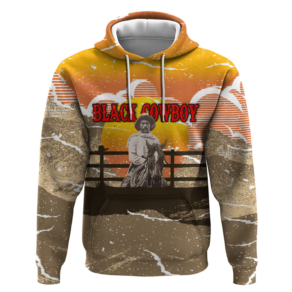 Black Cowboy Bill Pickett Zip Hoodie Retro Sunset Western Design