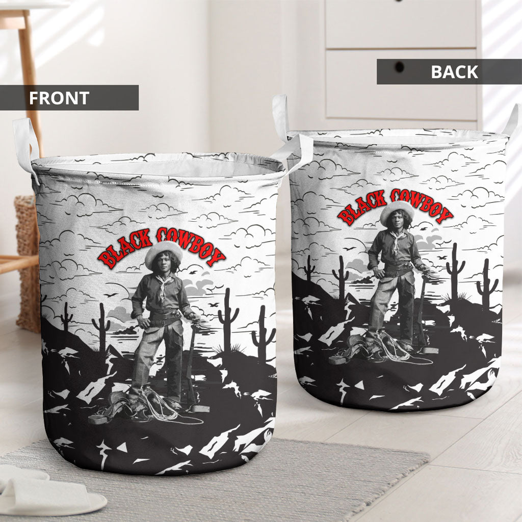 Black Cowboy Nat Love Laundry Basket Comic Style Desert Line Art Red Typography