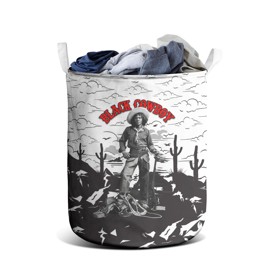 Black Cowboy Nat Love Laundry Basket Comic Style Desert Line Art Red Typography