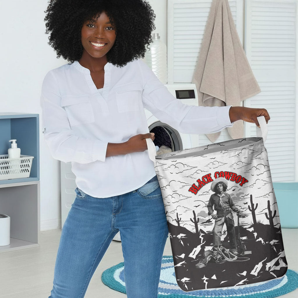 Black Cowboy Nat Love Laundry Basket Comic Style Desert Line Art Red Typography